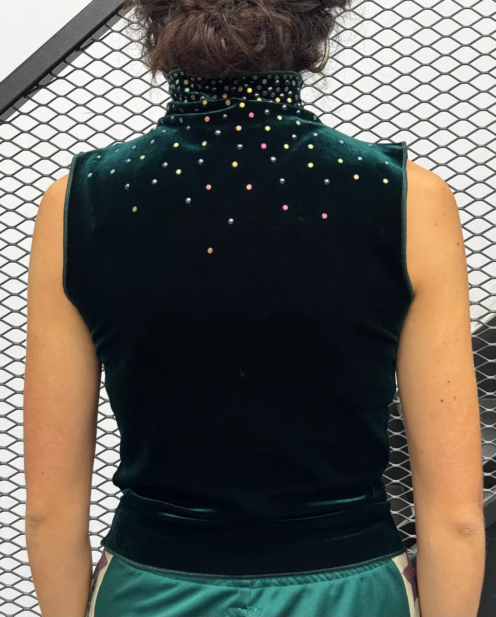 1990s Emporio Armani Dark Green Velvet Galaxy Pearls Top tyQUShB 3