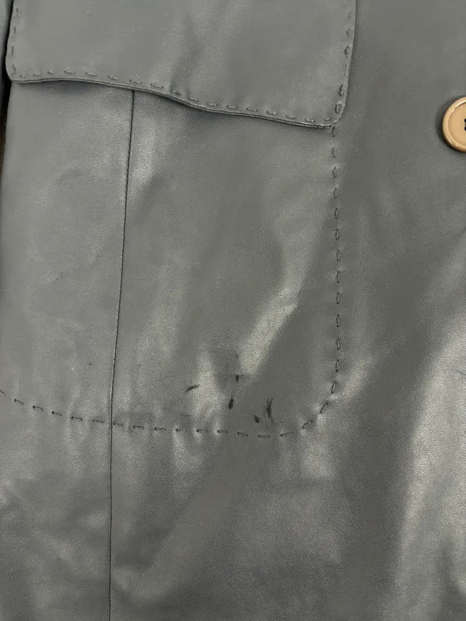 1990s Emporio Armani Eco Leather Navy Premium Trench Coat AINYlGk 10