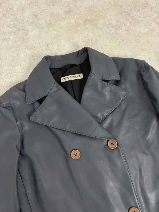 1990s Emporio Armani Eco Leather Navy Premium Trench Coat AINYlGk 3