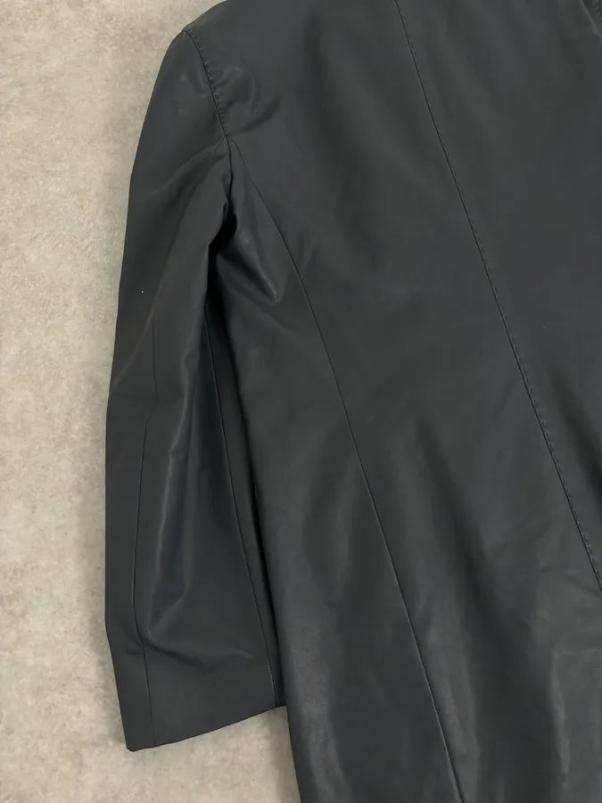 1990s Emporio Armani Eco Leather Navy Premium Trench Coat AINYlGk 9