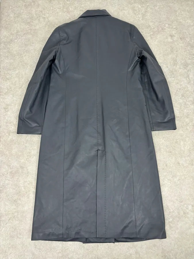 1990s Emporio Armani Eco Leather Navy Premium Trench Coat AINYlGk 4