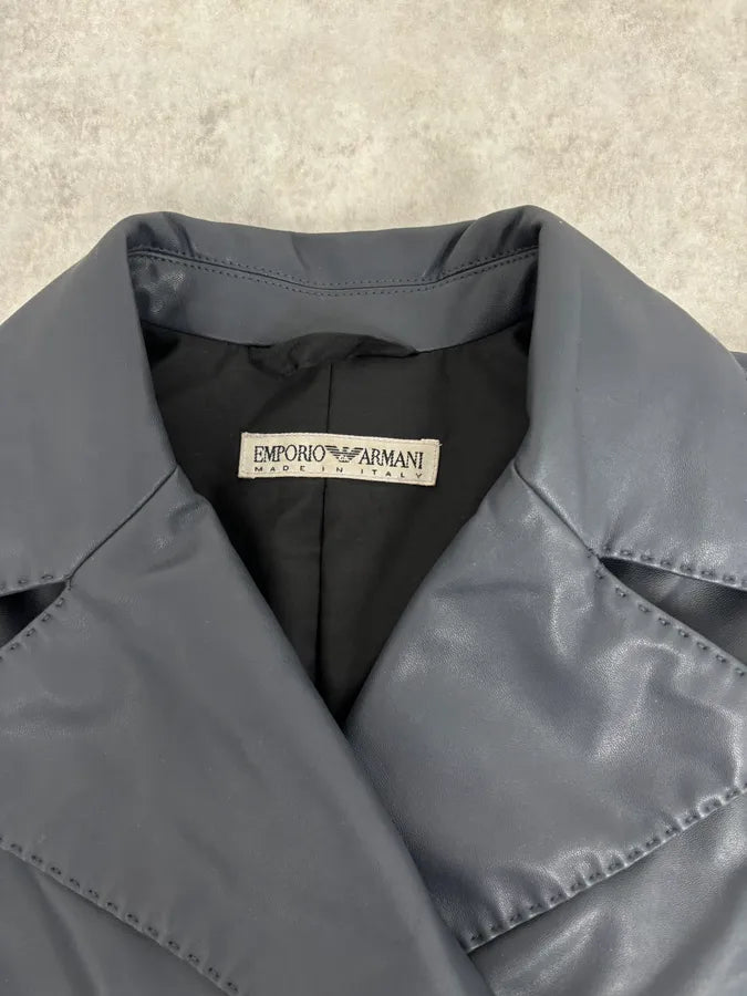 1990s Emporio Armani Eco Leather Navy Premium Trench Coat AINYlGk 7