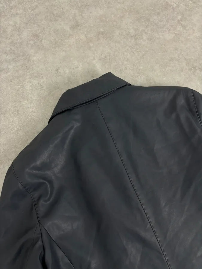 1990s Emporio Armani Eco Leather Navy Premium Trench Coat AINYlGk 5