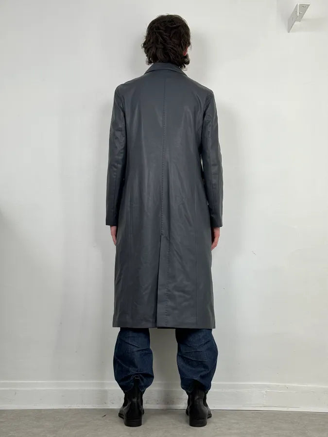 1990s Emporio Armani Eco Leather Navy Premium Trench Coat AINYlGk 2