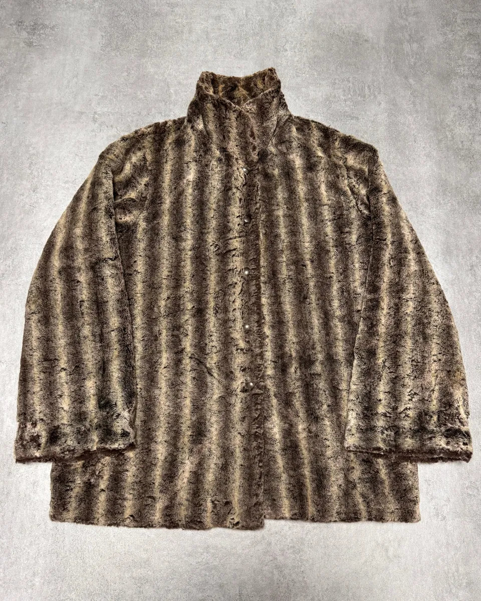 1990s Emporio Armani Beige Faux Fur Jacket HWrmEvJ 0