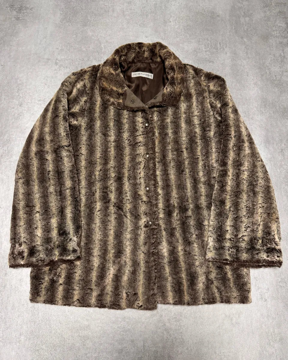 1990s Emporio Armani Beige Faux Fur Jacket HWrmEvJ 1