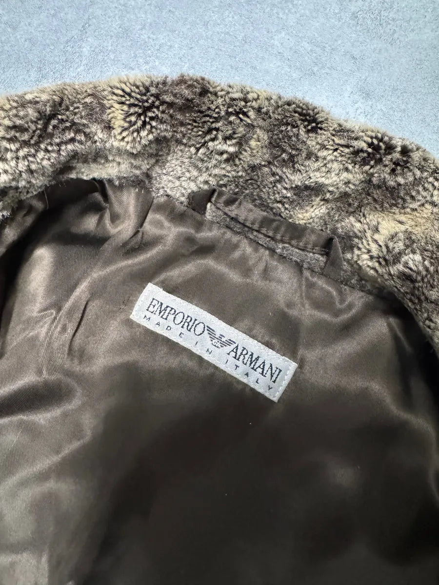 1990s Emporio Armani Beige Faux Fur Jacket HWrmEvJ 4