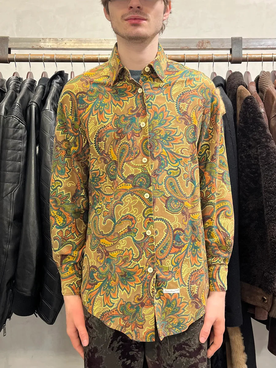 1990s Emporio Armani Graphic Flowers Green Shirt (S/M) 1