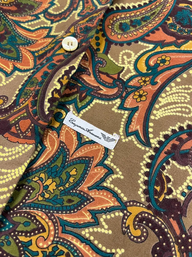 1990s Emporio Armani Graphic Flowers Green Shirt (S/M) 10