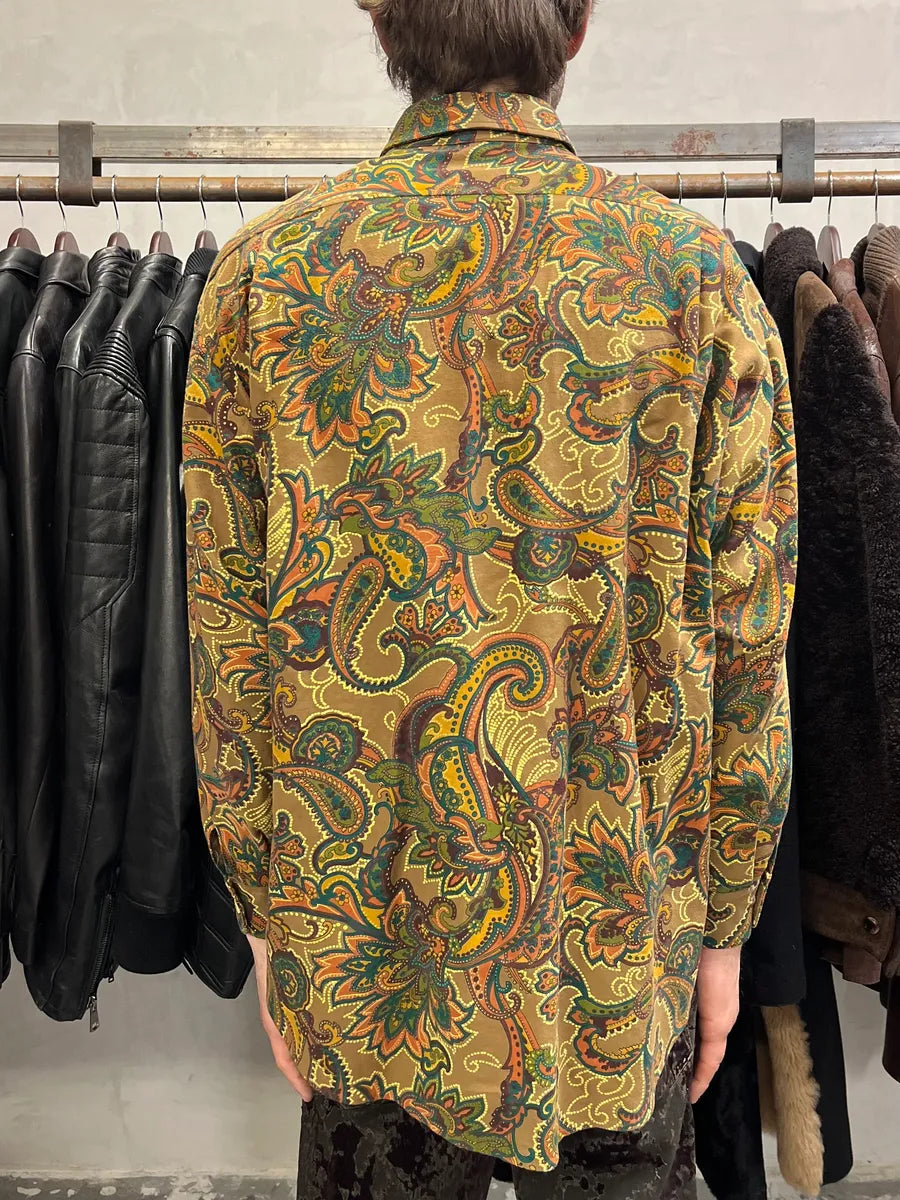 1990s Emporio Armani Graphic Flowers Green Shirt (S/M) 2