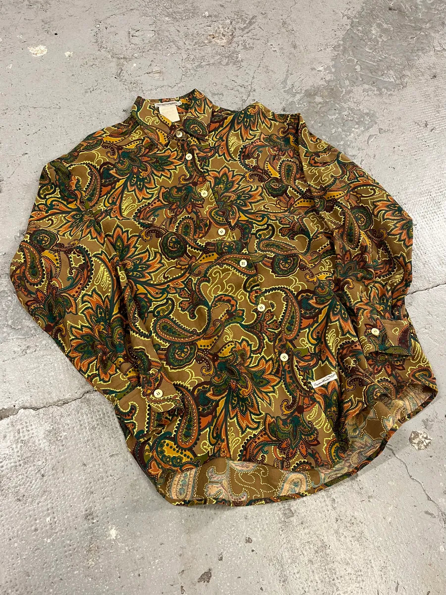 1990s Emporio Armani Graphic Flowers Green Shirt (S/M) 3