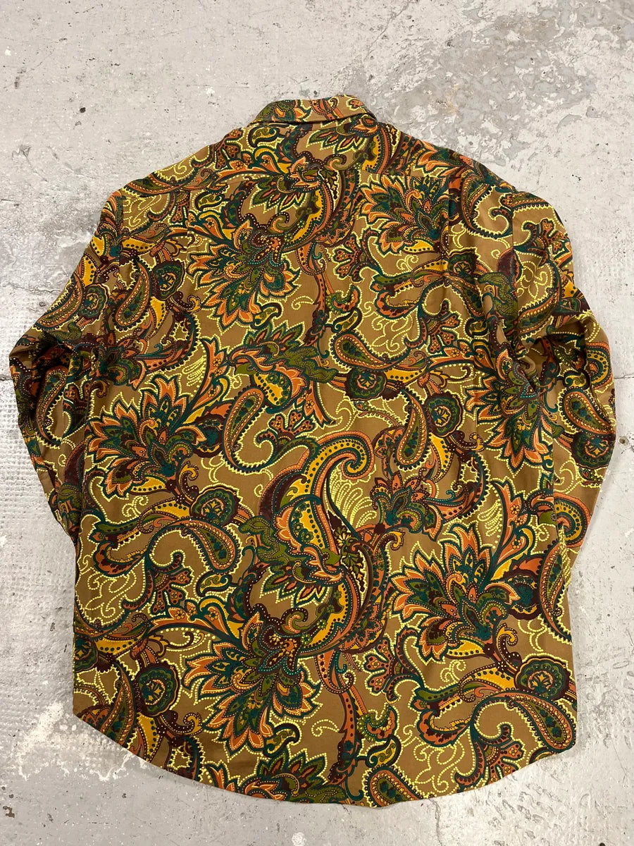 1990s Emporio Armani Graphic Flowers Green Shirt (S/M) 4