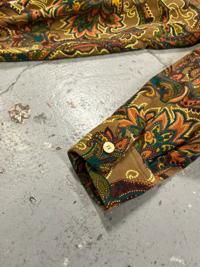 1990s Emporio Armani Graphic Flowers Green Shirt (S/M) 6