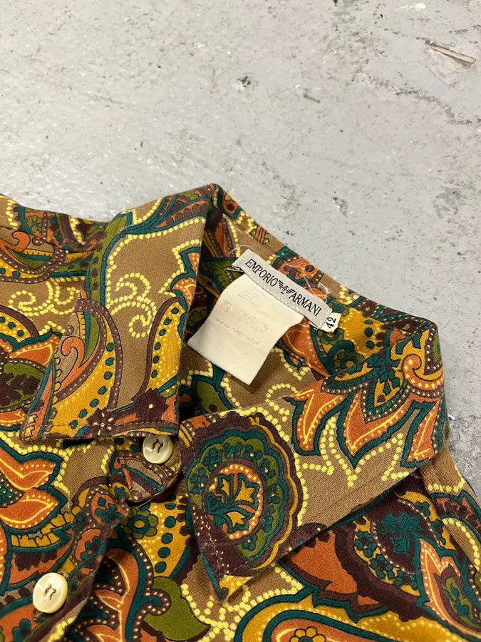 1990s Emporio Armani Graphic Flowers Green Shirt (S/M) 7