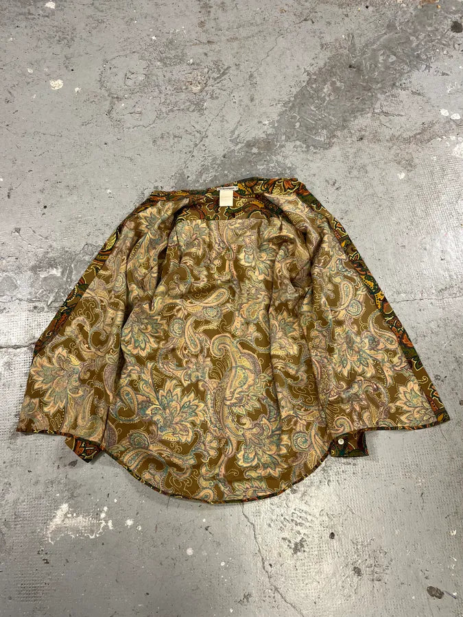 1990s Emporio Armani Graphic Flowers Green Shirt (S/M) 8