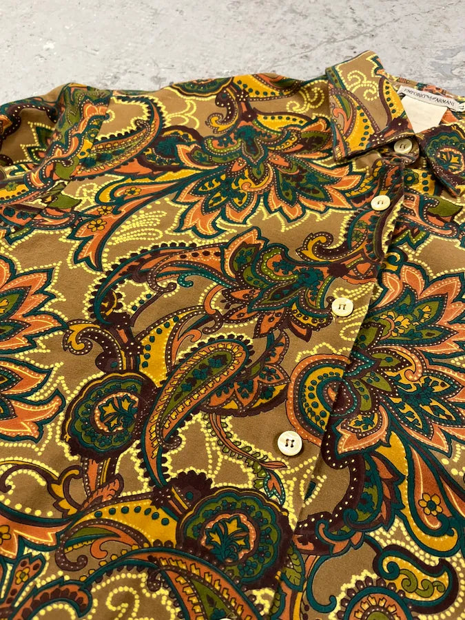 1990s Emporio Armani Graphic Flowers Green Shirt (S/M) 9