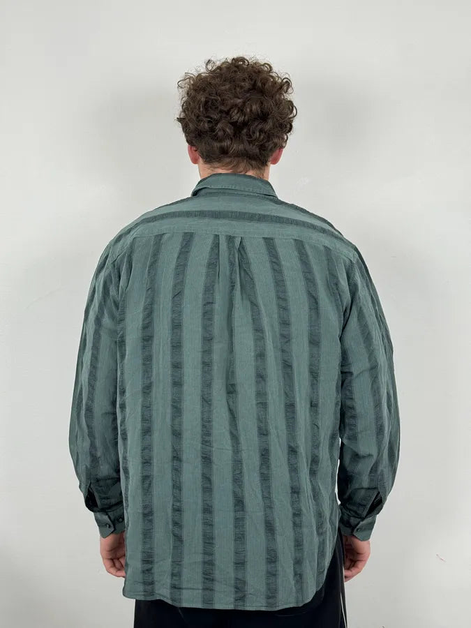 1990s Emporio Armani Grey Relief Striped Shirt pbcegjR 2