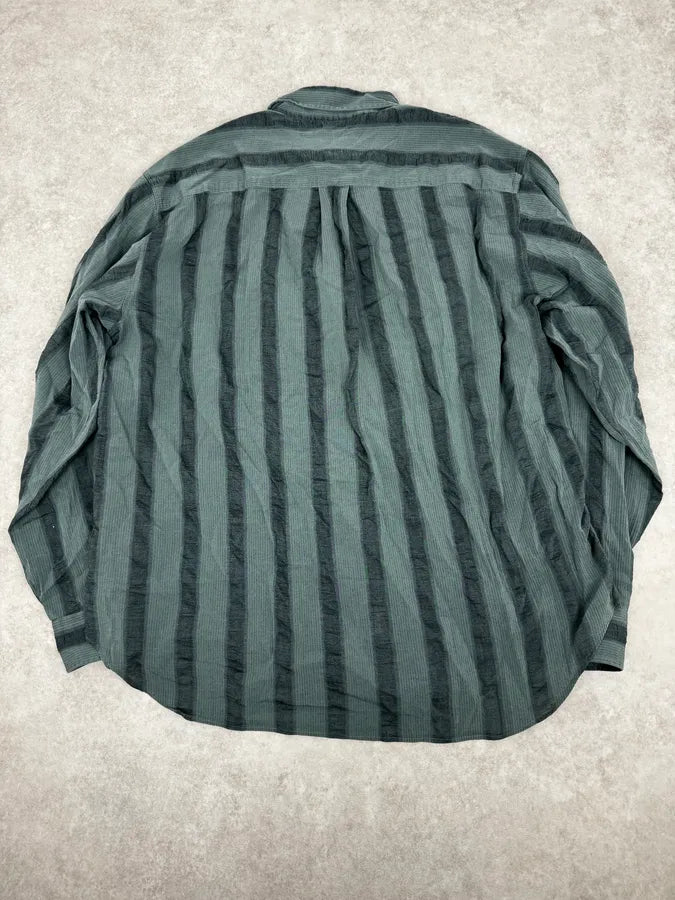 1990s Emporio Armani Grey Relief Striped Shirt pbcegjR 3