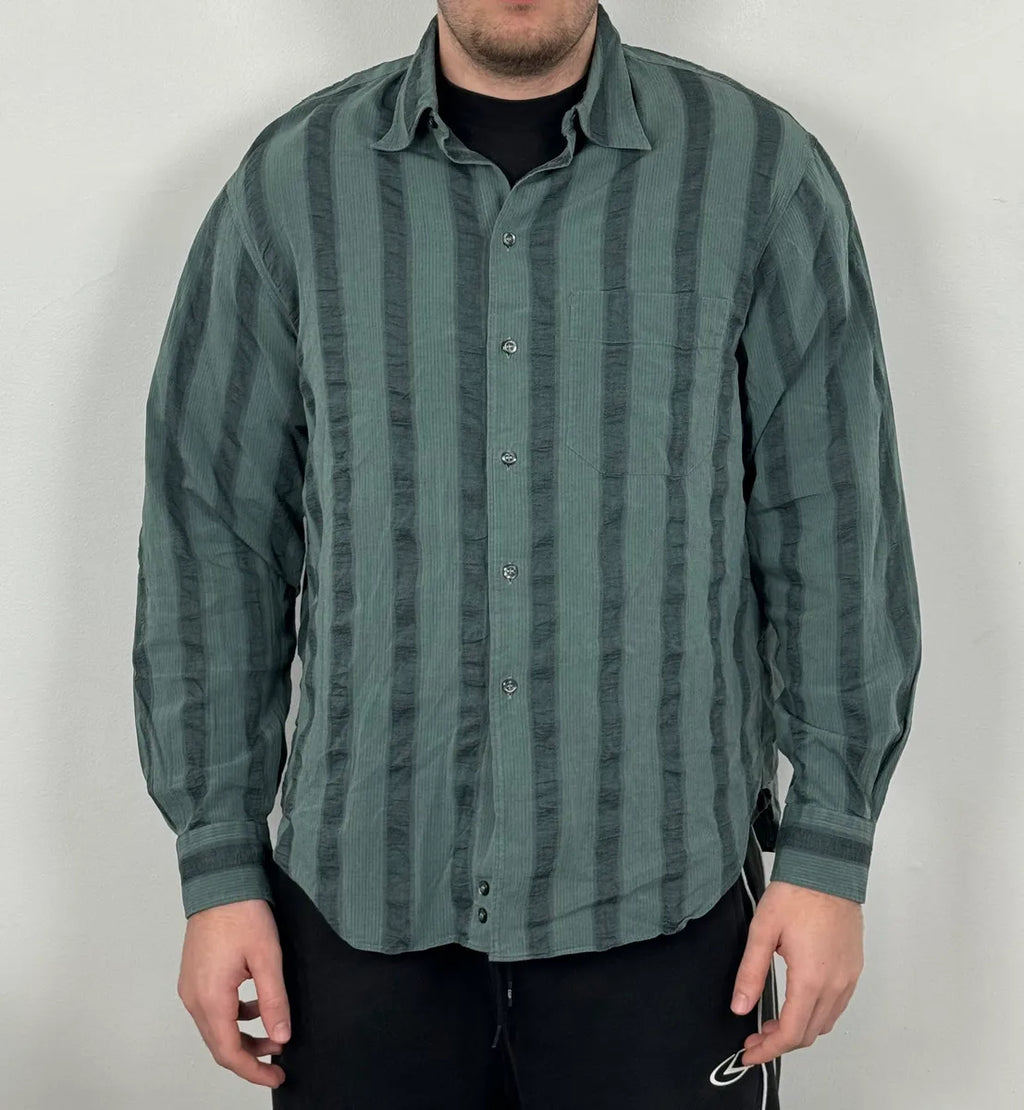 1990s Emporio Armani Grey Relief Striped Shirt pbcegjR 1