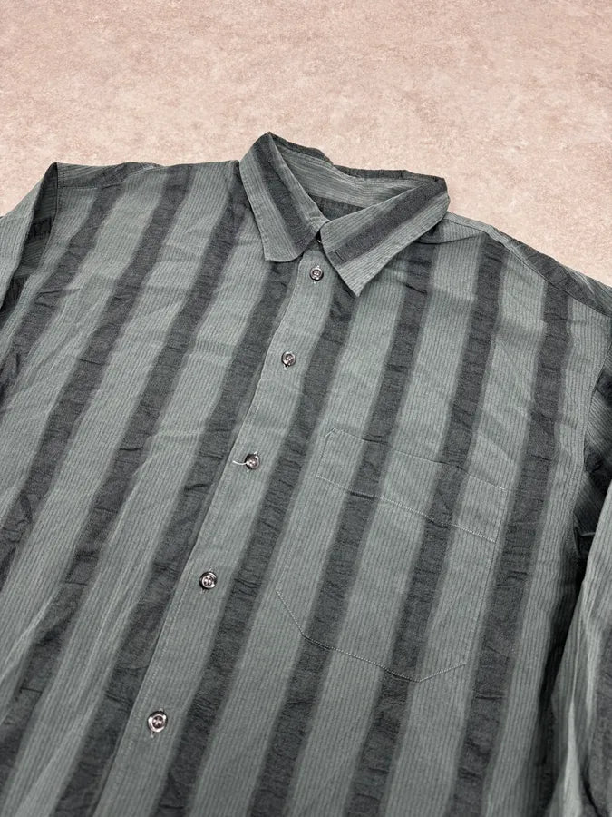 1990s Emporio Armani Grey Relief Striped Shirt pbcegjR 4