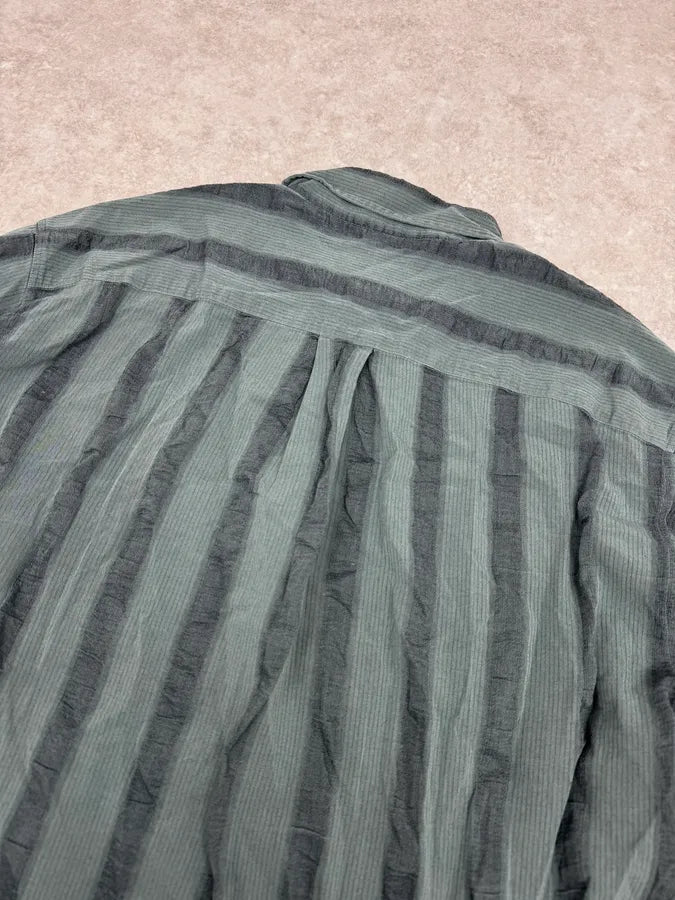 1990s Emporio Armani Grey Relief Striped Shirt pbcegjR 5