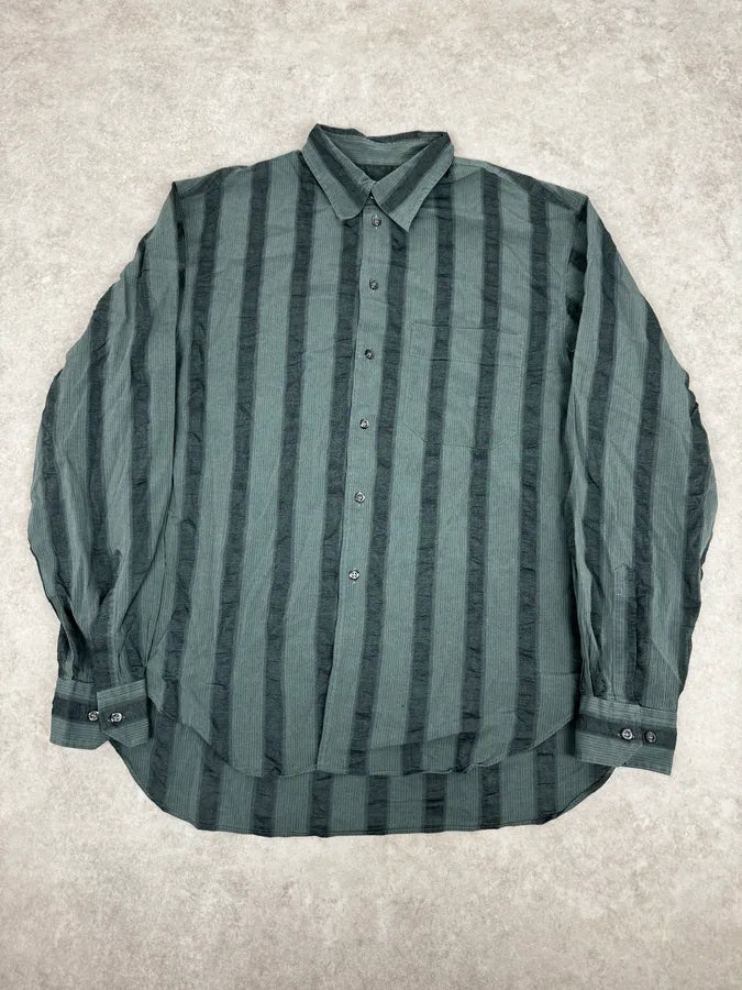 1990s Emporio Armani Grey Relief Striped Shirt pbcegjR 0