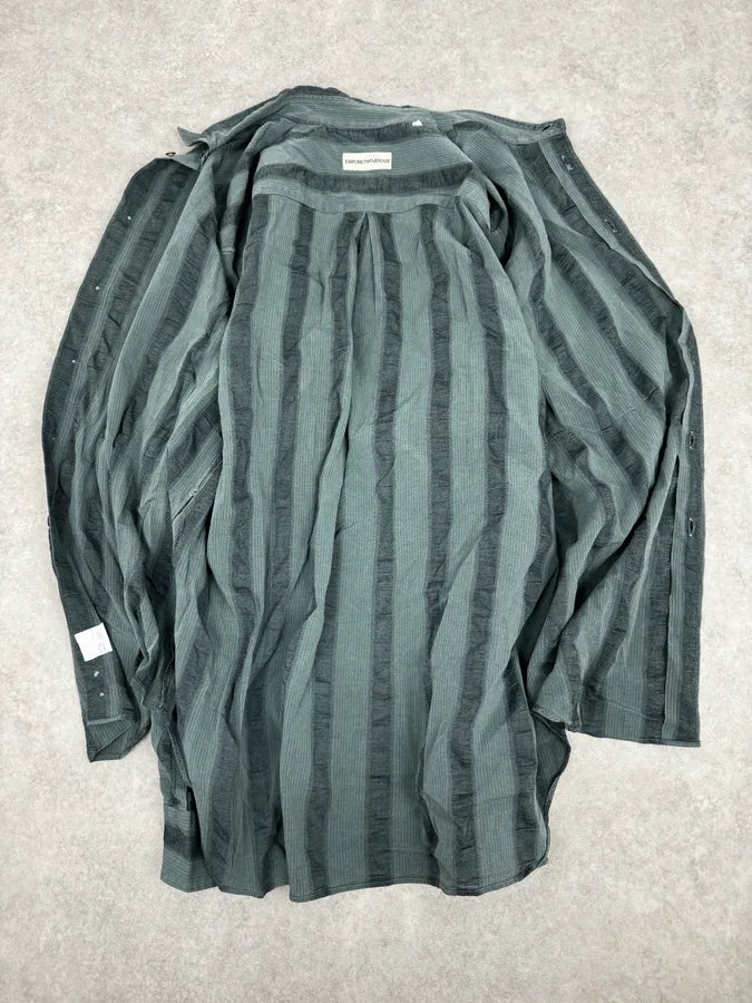 1990s Emporio Armani Grey Relief Striped Shirt pbcegjR 6