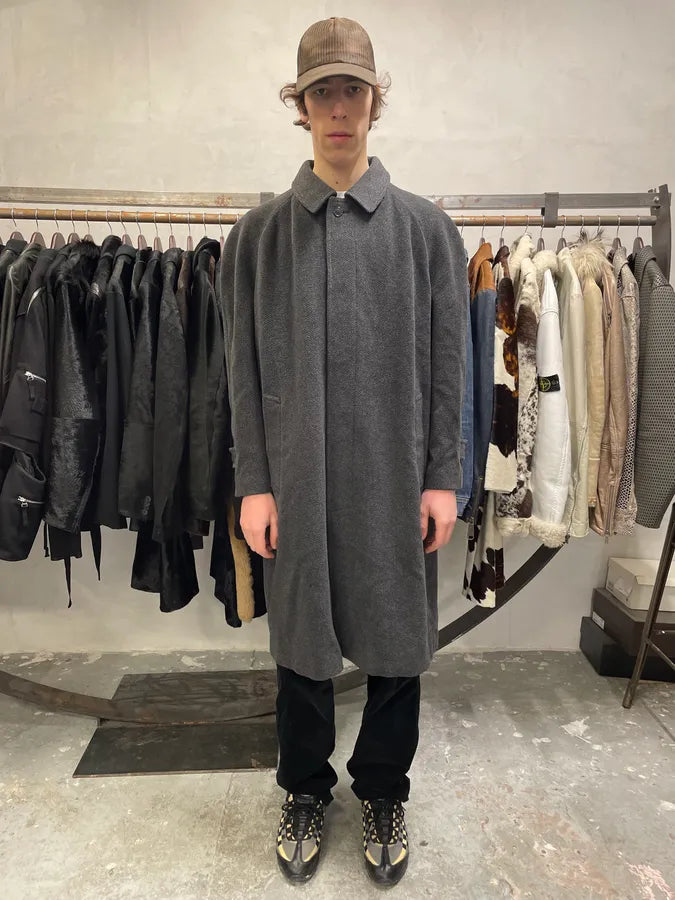 1990s Emporio Armani Grey Wool Trench Coat (L) 1