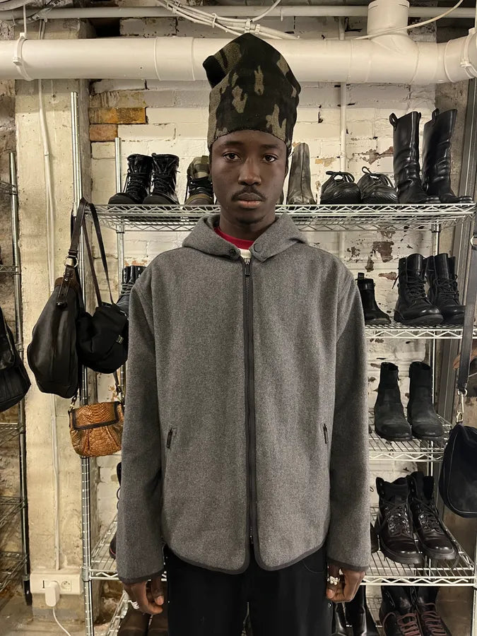 1990s Emporio Armani Grey Wool Zip-up Sweater lkSccuQ 1