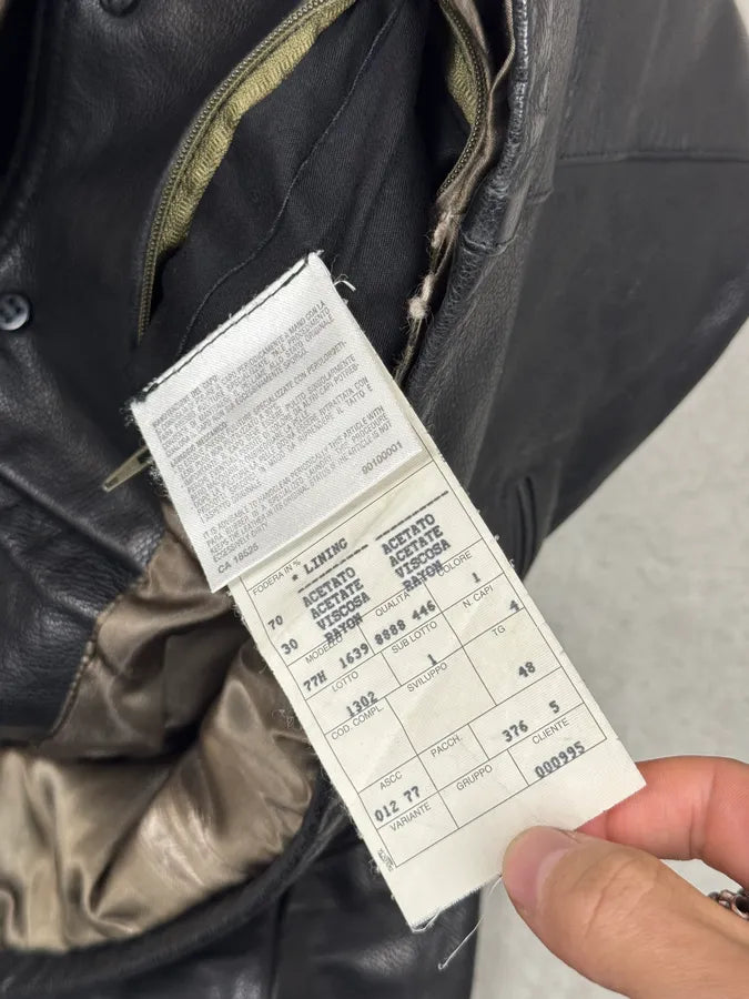 1990s Emporio Armani Mao Black Grain Leather Buttoned Jacket OvtXZLy 7