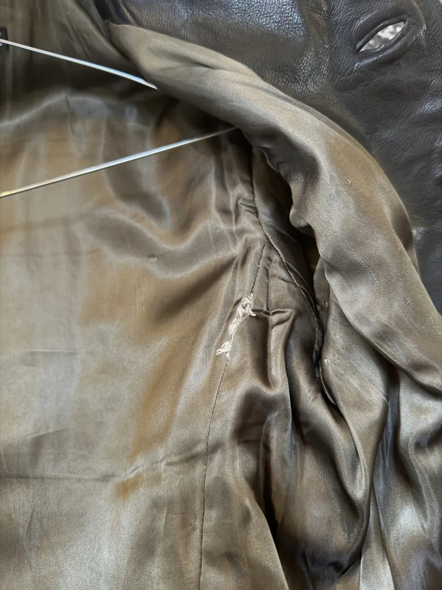 1990s Emporio Armani Mao Black Grain Leather Buttoned Jacket OvtXZLy 9