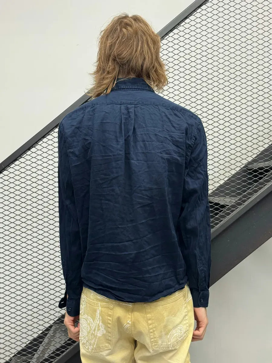1990s Emporio Armani Navy Minimalist Shirt iQABfbx 1