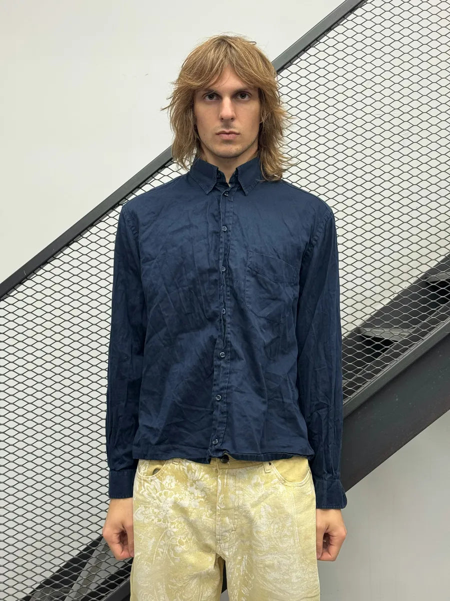 1990s Emporio Armani Navy Minimalist Shirt iQABfbx 0