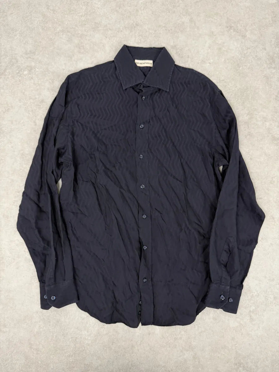 1990s Emporio Armani Navy Wavy Lined Shirt SXDRNOS 0