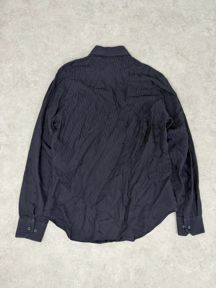 1990s Emporio Armani Navy Wavy Lined Shirt SXDRNOS 1
