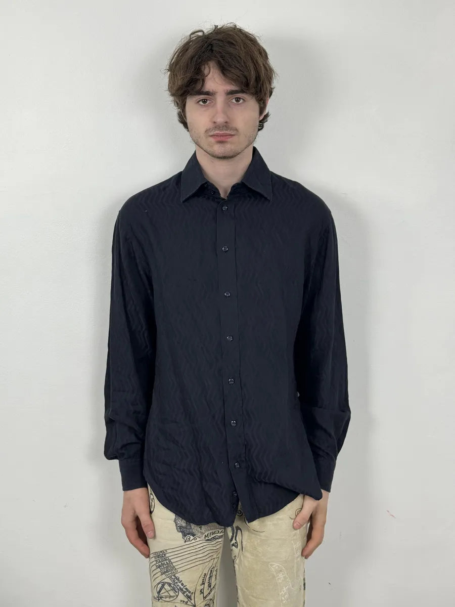 1990s Emporio Armani Navy Wavy Lined Shirt SXDRNOS 2
