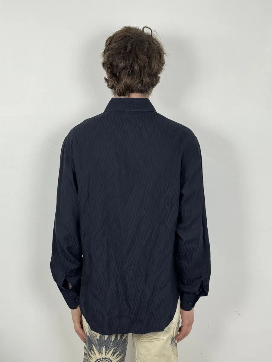 1990s Emporio Armani Navy Wavy Lined Shirt SXDRNOS 3