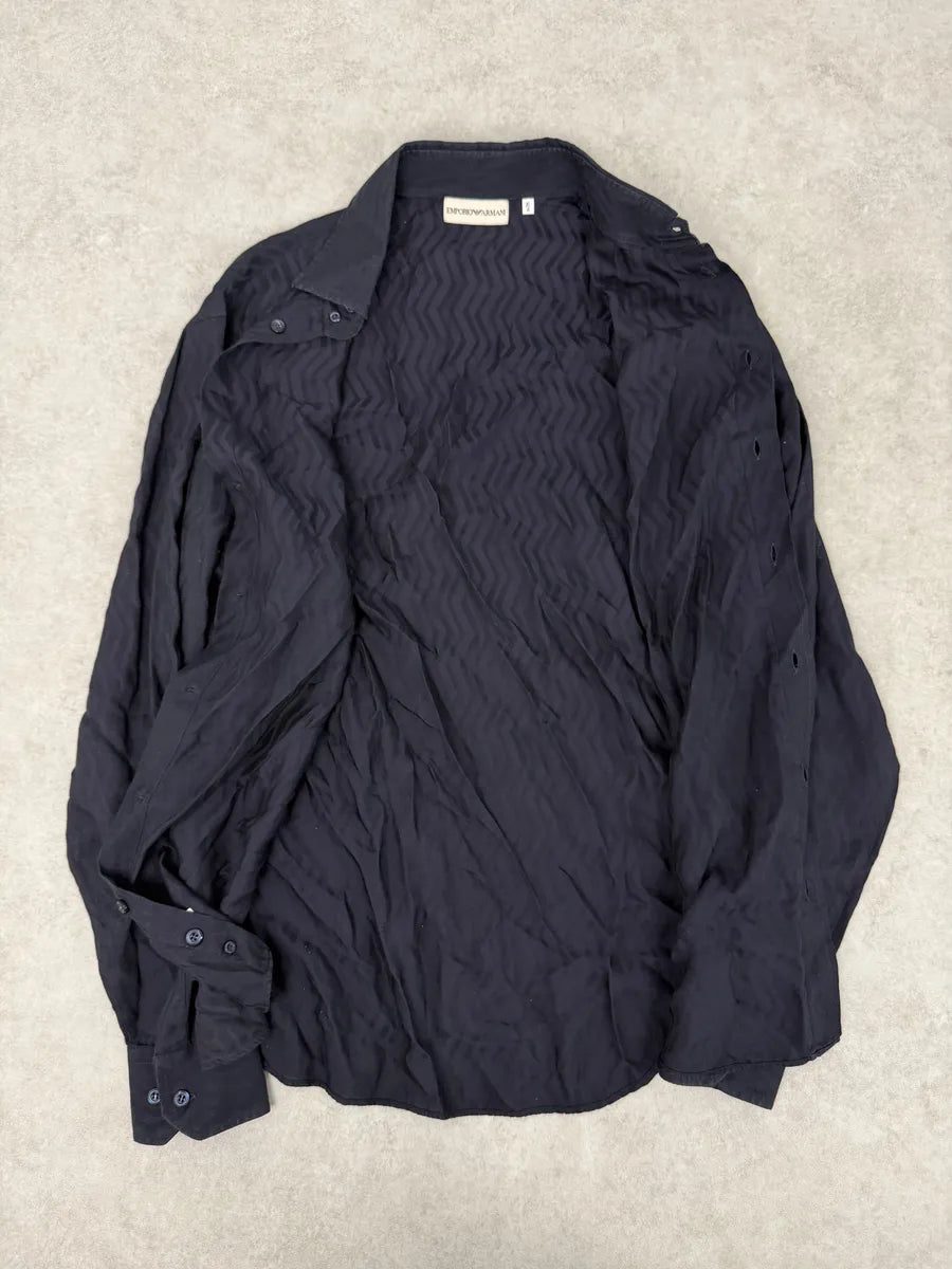 1990s Emporio Armani Navy Wavy Lined Shirt SXDRNOS 5