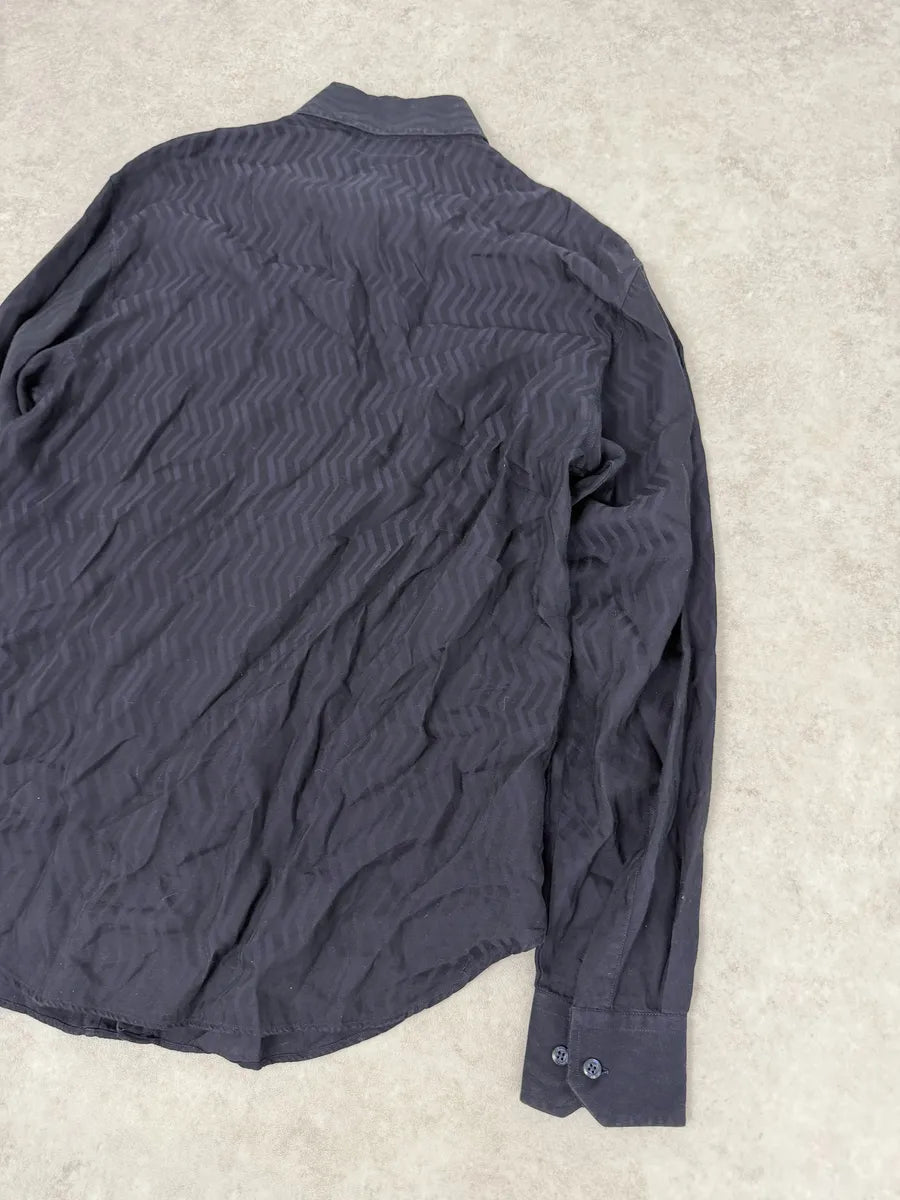 1990s Emporio Armani Navy Wavy Lined Shirt SXDRNOS 7