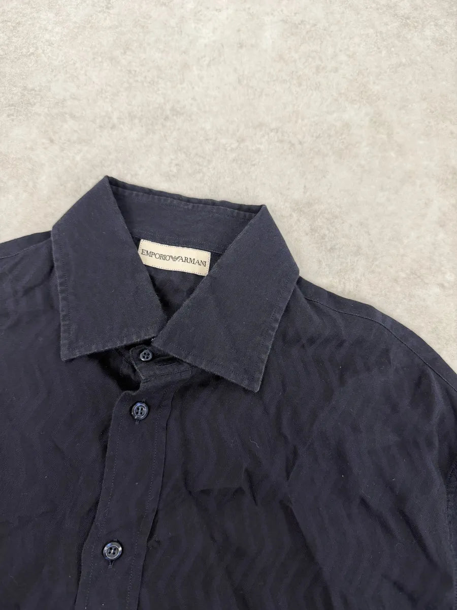 1990s Emporio Armani Navy Wavy Lined Shirt SXDRNOS 8