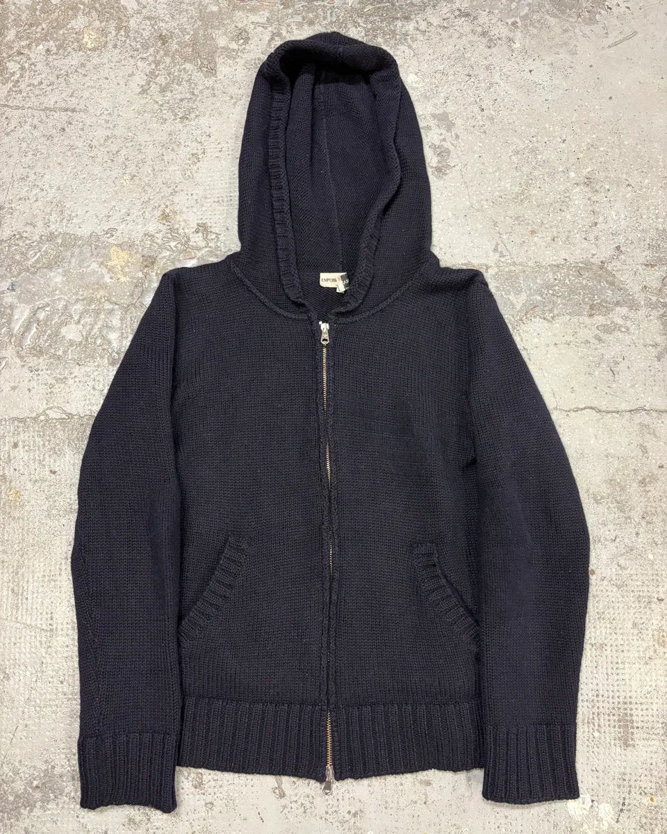 1990s Emporio Armani Navy Wool Zip-up Hoodie cXtjMji 0
