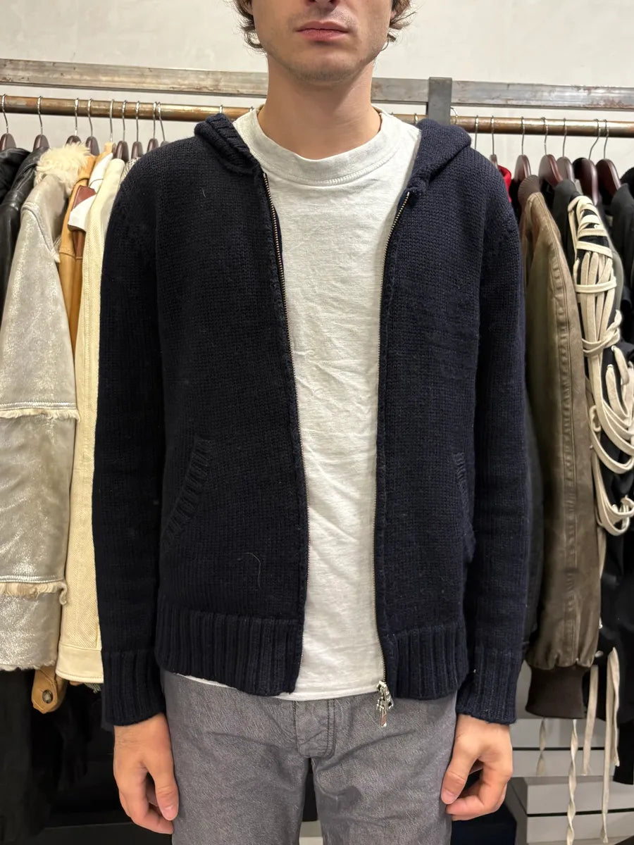 1990s Emporio Armani Navy Wool Zip-up Hoodie cXtjMji 1