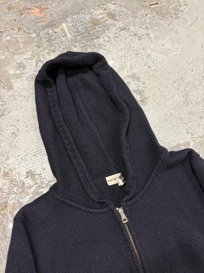 1990s Emporio Armani Navy Wool Zip-up Hoodie cXtjMji 4