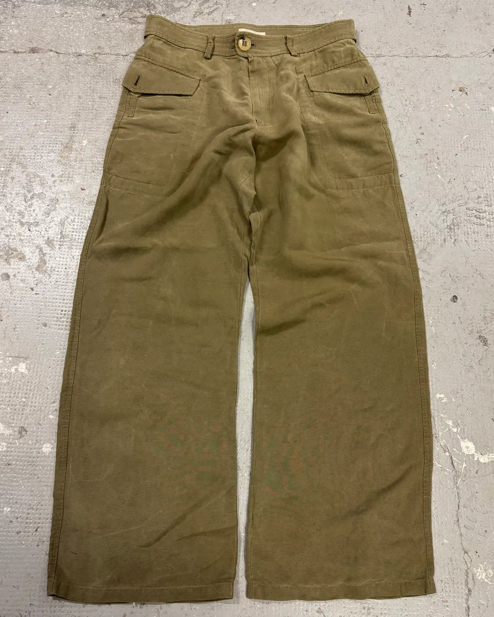 1990s Emporio Armani Olive Cozy Straight Relaxed Pants (S/M) 0