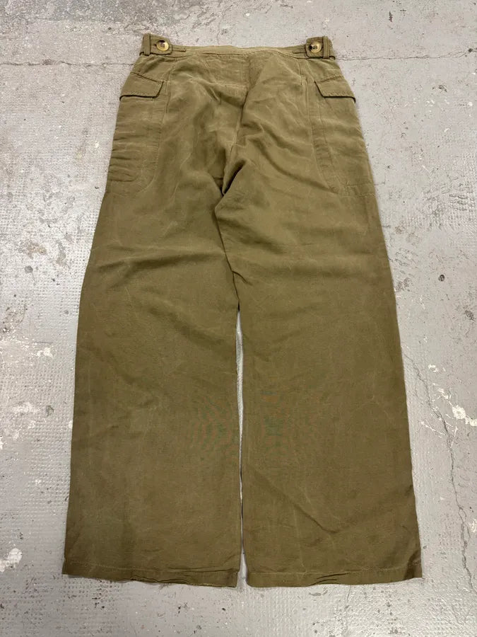 1990s Emporio Armani Olive Cozy Straight Relaxed Pants (S/M) 2
