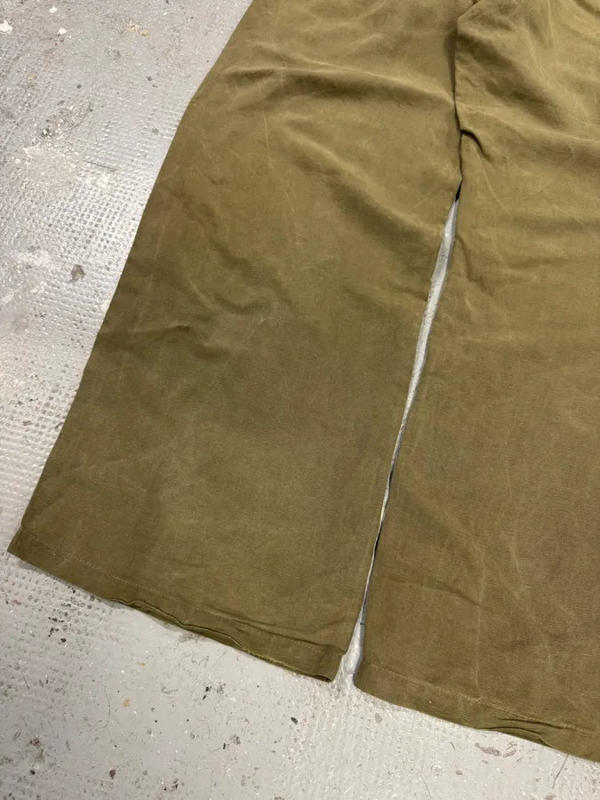 1990s Emporio Armani Olive Cozy Straight Relaxed Pants (S/M) 3