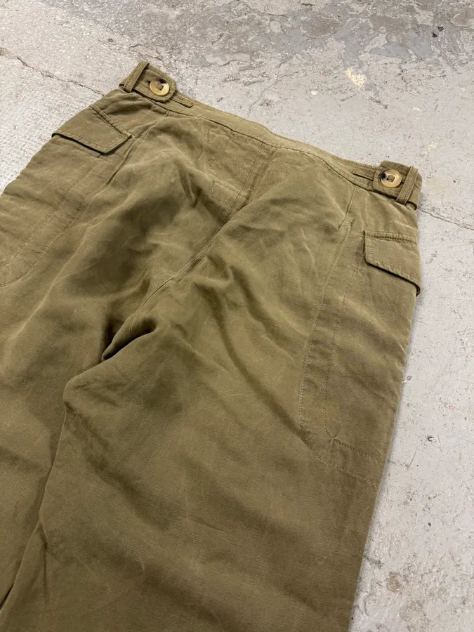 1990s Emporio Armani Olive Cozy Straight Relaxed Pants (S/M) 4