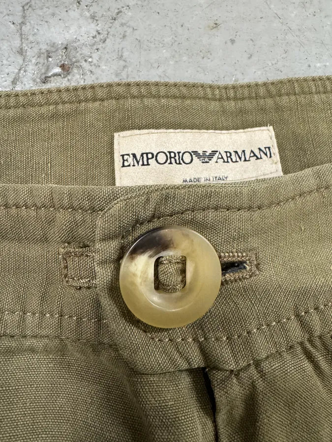 1990s Emporio Armani Olive Cozy Straight Relaxed Pants (S/M) 6
