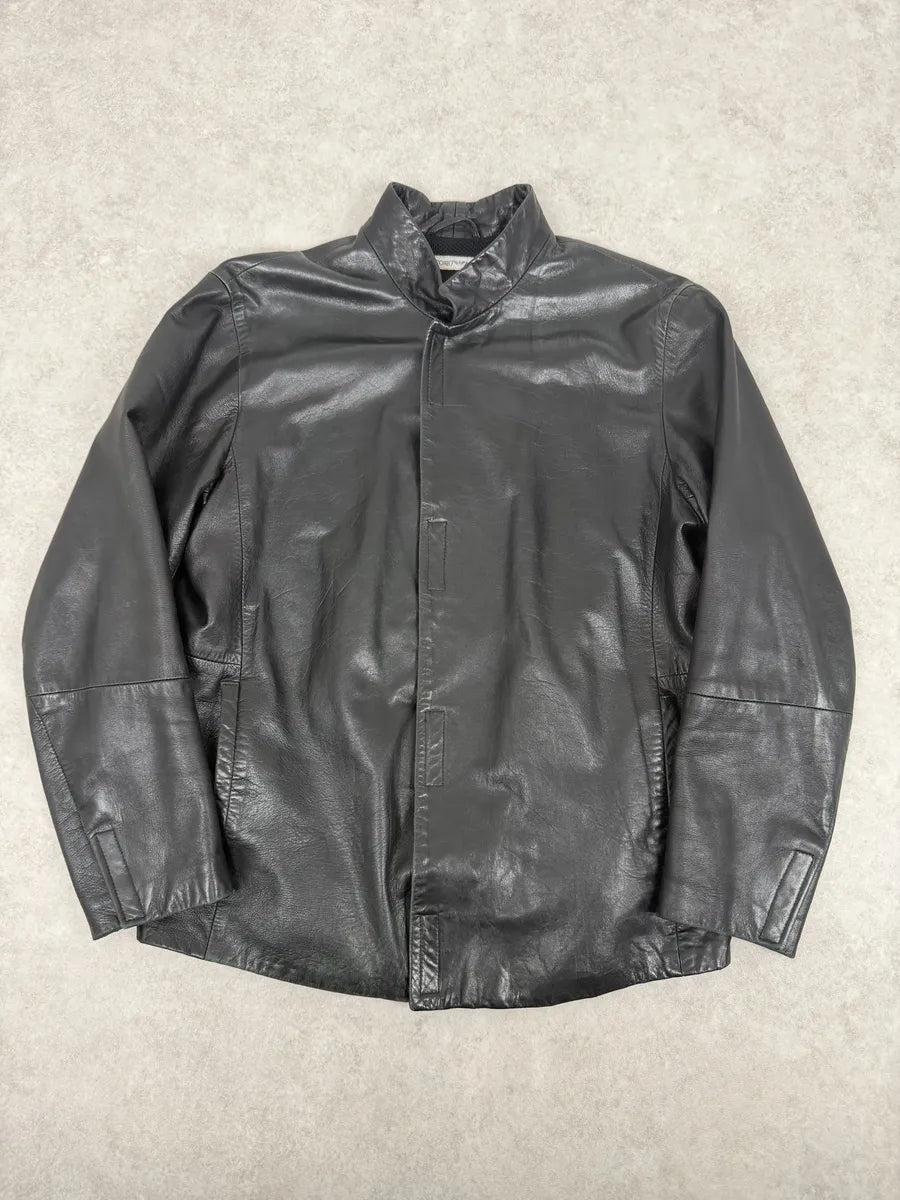 1990s Emporio Armani Pure Black Leather Jacket cxRMbzJ 0