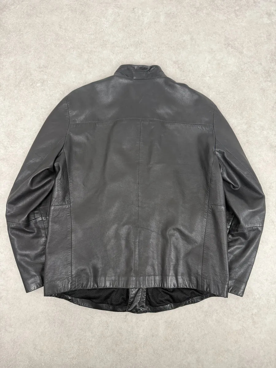 1990s Emporio Armani Pure Black Leather Jacket cxRMbzJ 1